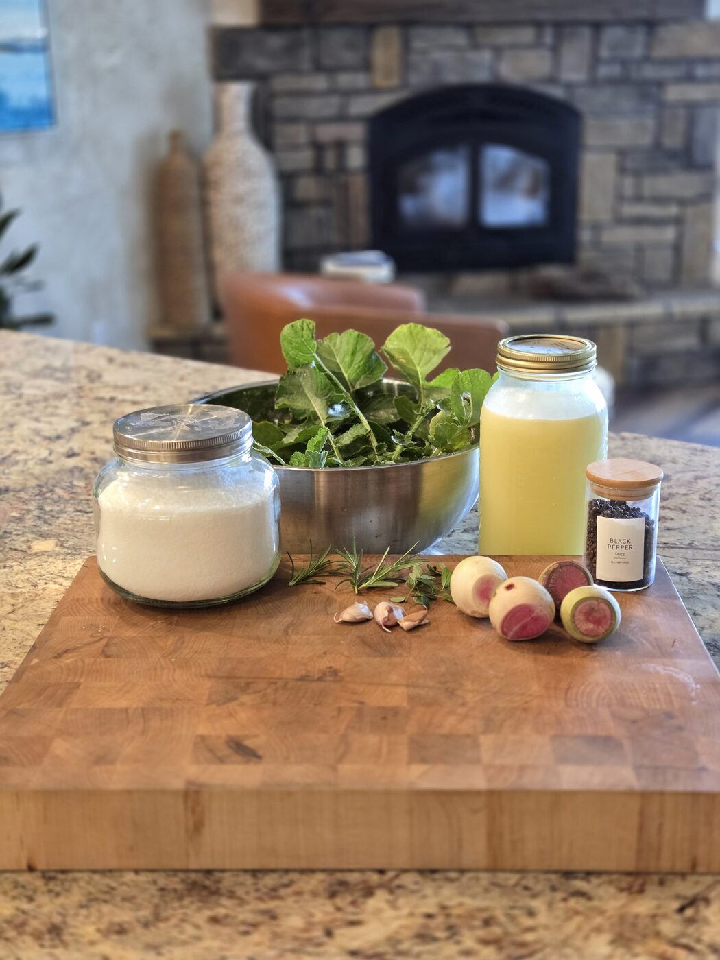 Fresh ingredients on a butcher block board